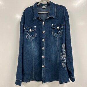 Jamie Nicole Denim Jacket Size 36 Blue Graphic‎ Embroidered Western Cowboy Rodeo